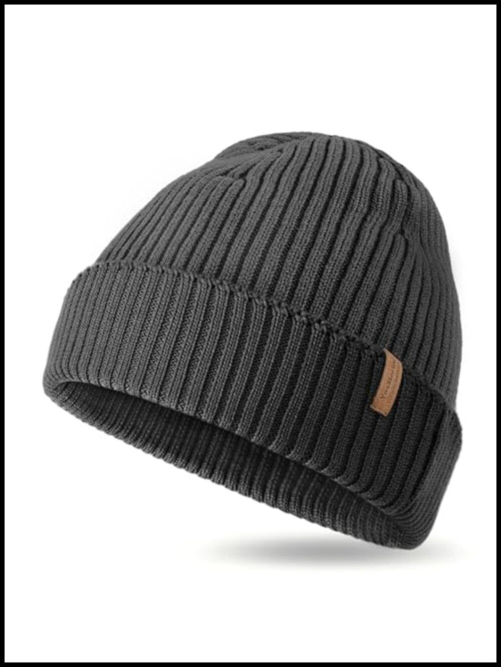 Merino Wool Rib Knit Cuffed Beanie Winter Hat